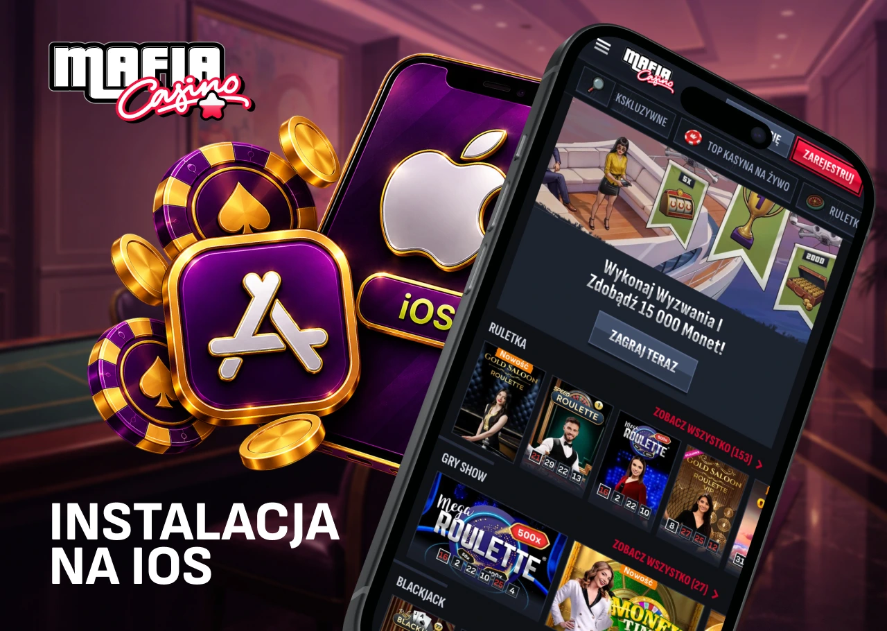 Proces instalacji aplikacji mobilnej Mafia Casino na urządzeniu z systemem iOS.