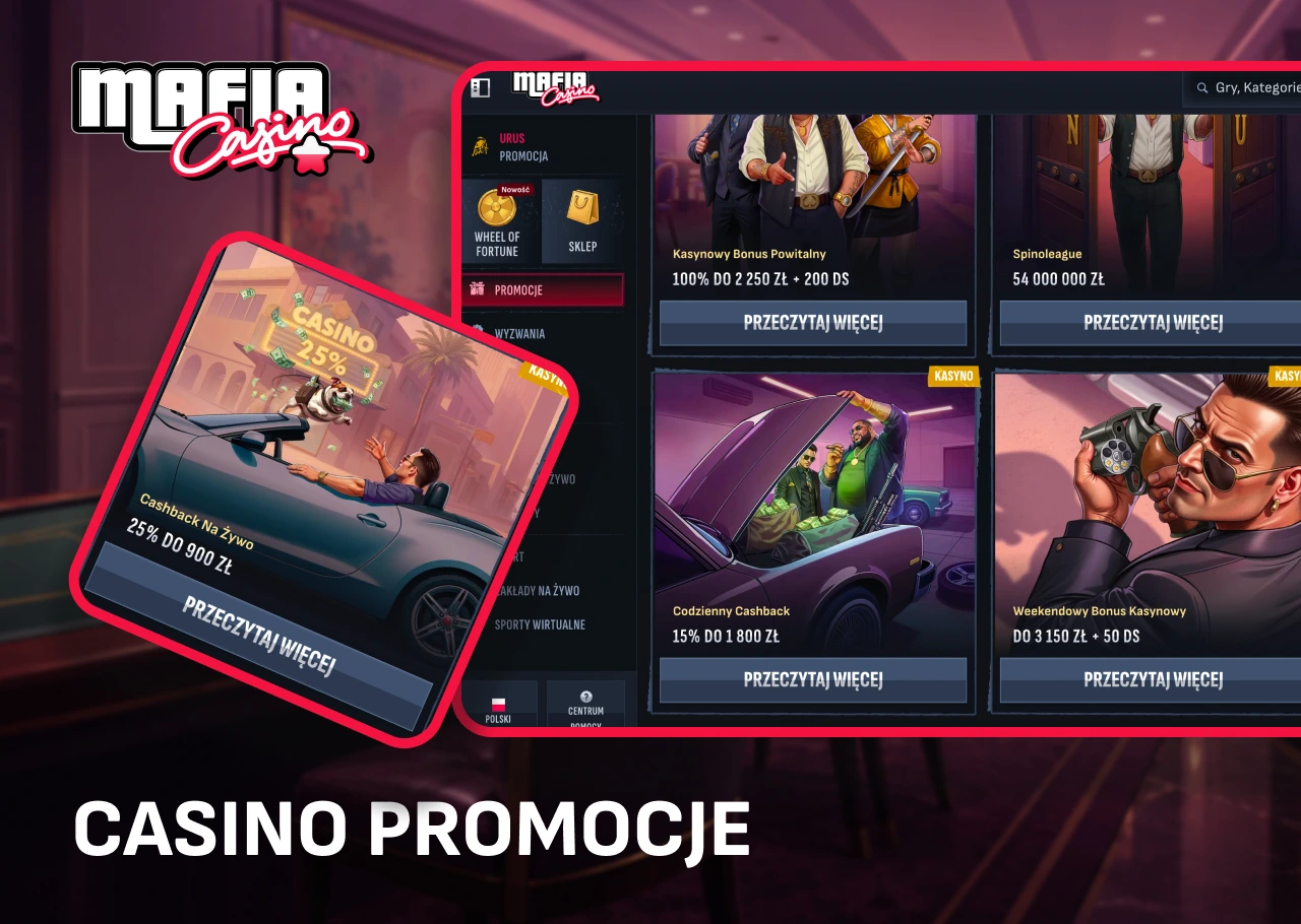 Lista aktualnych promocji regularnych i ofert bonusowych Mafia Casino.