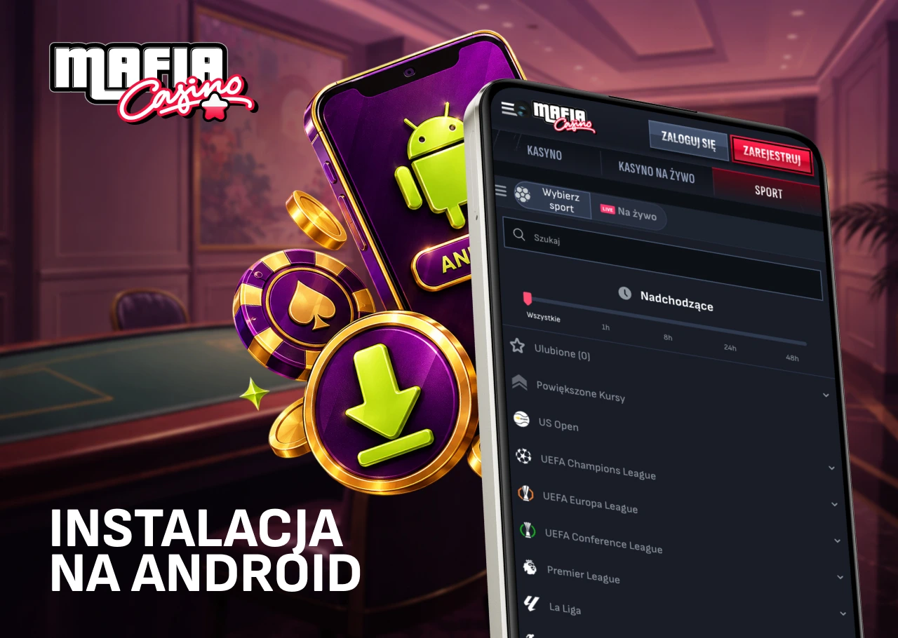 Proces instalacji aplikacji mobilnej Mafia Casino na urządzeniu z systemem Android.